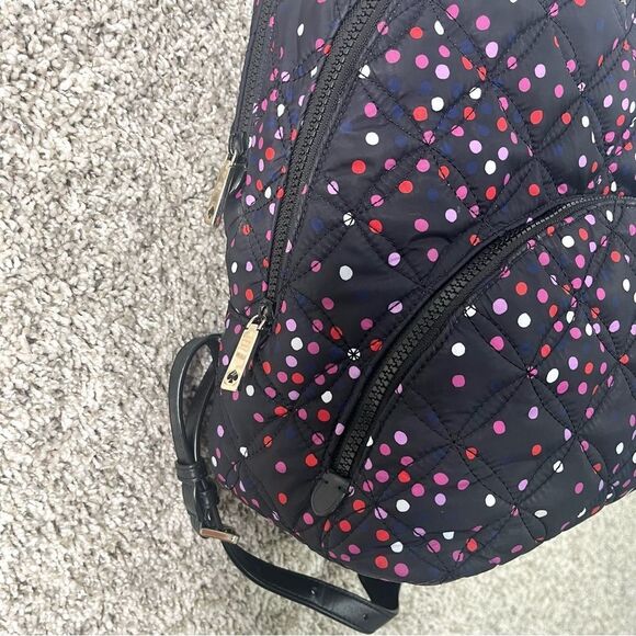 Kate Spade Backpack Women’s Karissa Nylon Quilted Black & Pink Polka Dot Large - Picture 2 of 16